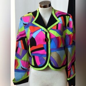 Vintage 100% Silk Cache Multi Color Block Pant Suit size 14